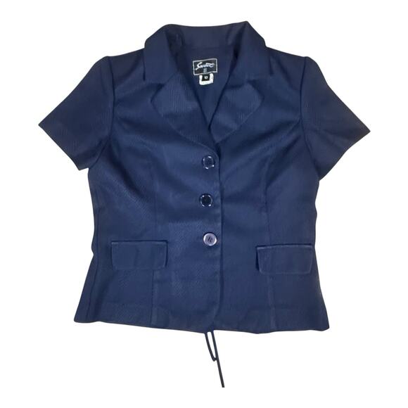 Vintage Sweet Suit Navy Herringbone Blazer Short Sleeve Button Front Size 10 - Picture 4 of 8